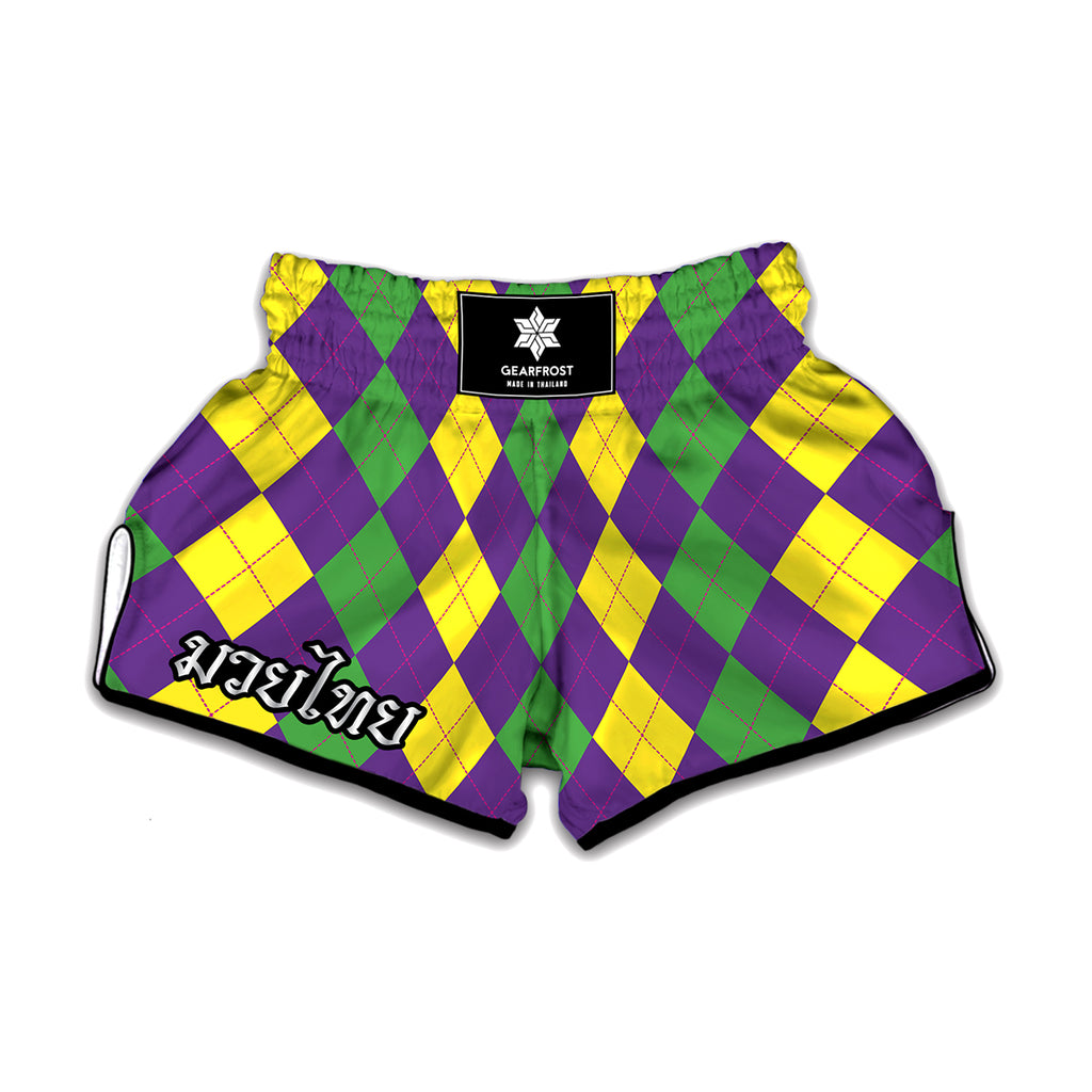 Mardi Gras Argyle Pattern Print Muay Thai Boxing Shorts