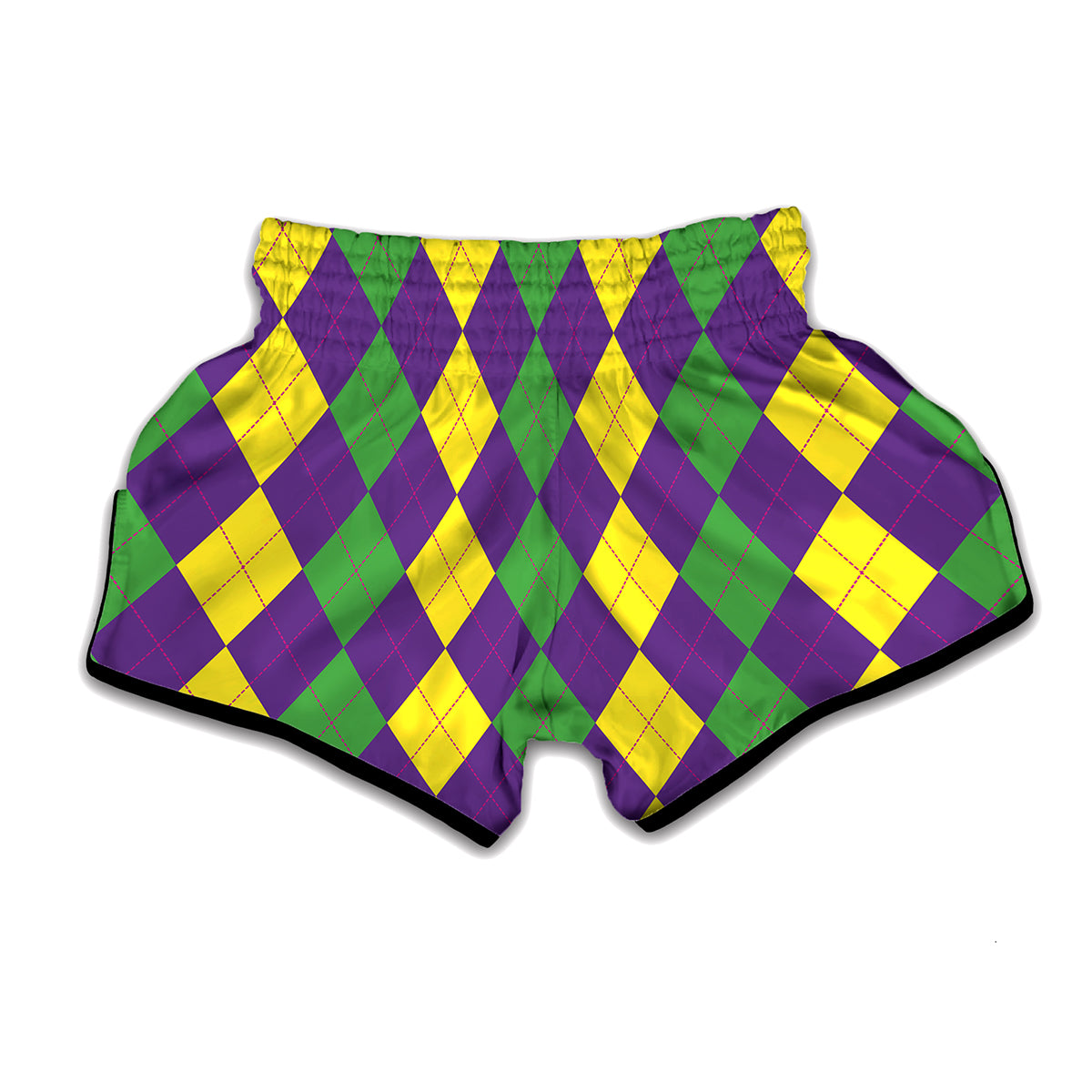 Mardi Gras Argyle Pattern Print Muay Thai Boxing Shorts