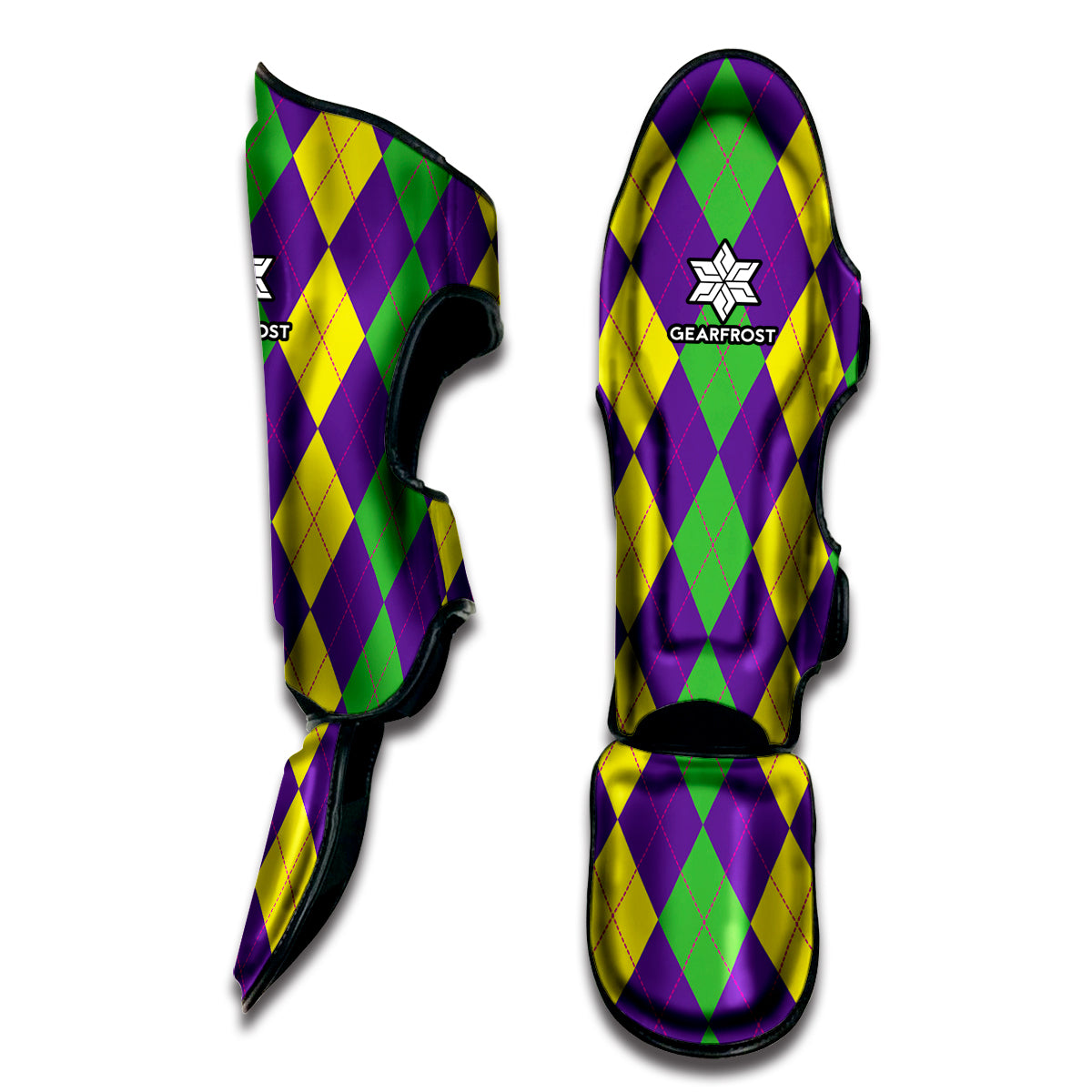 Mardi Gras Argyle Pattern Print Muay Thai Shin Guard