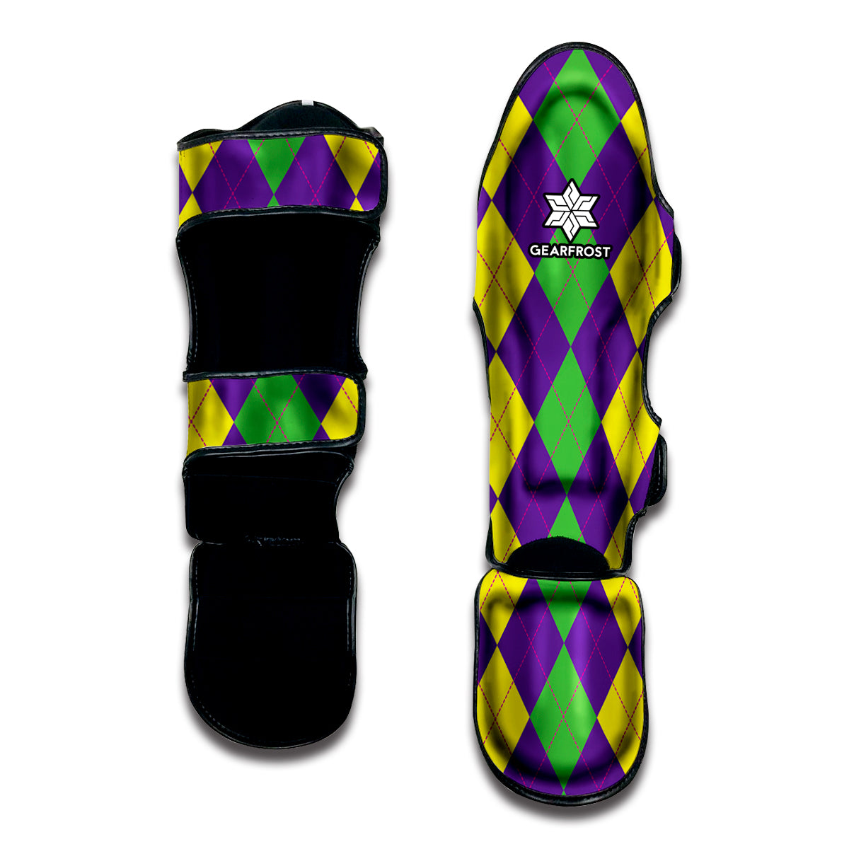 Mardi Gras Argyle Pattern Print Muay Thai Shin Guard