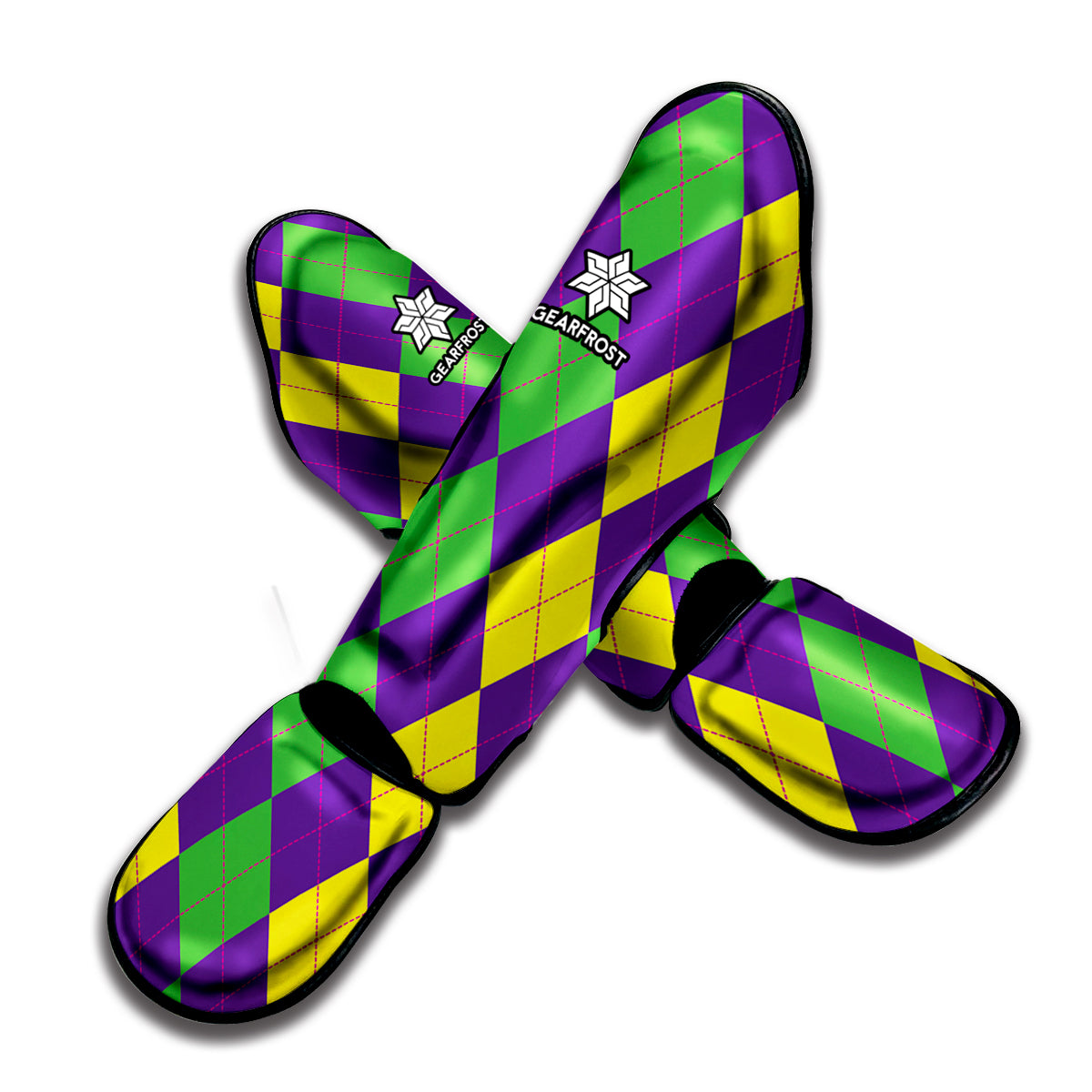 Mardi Gras Argyle Pattern Print Muay Thai Shin Guard