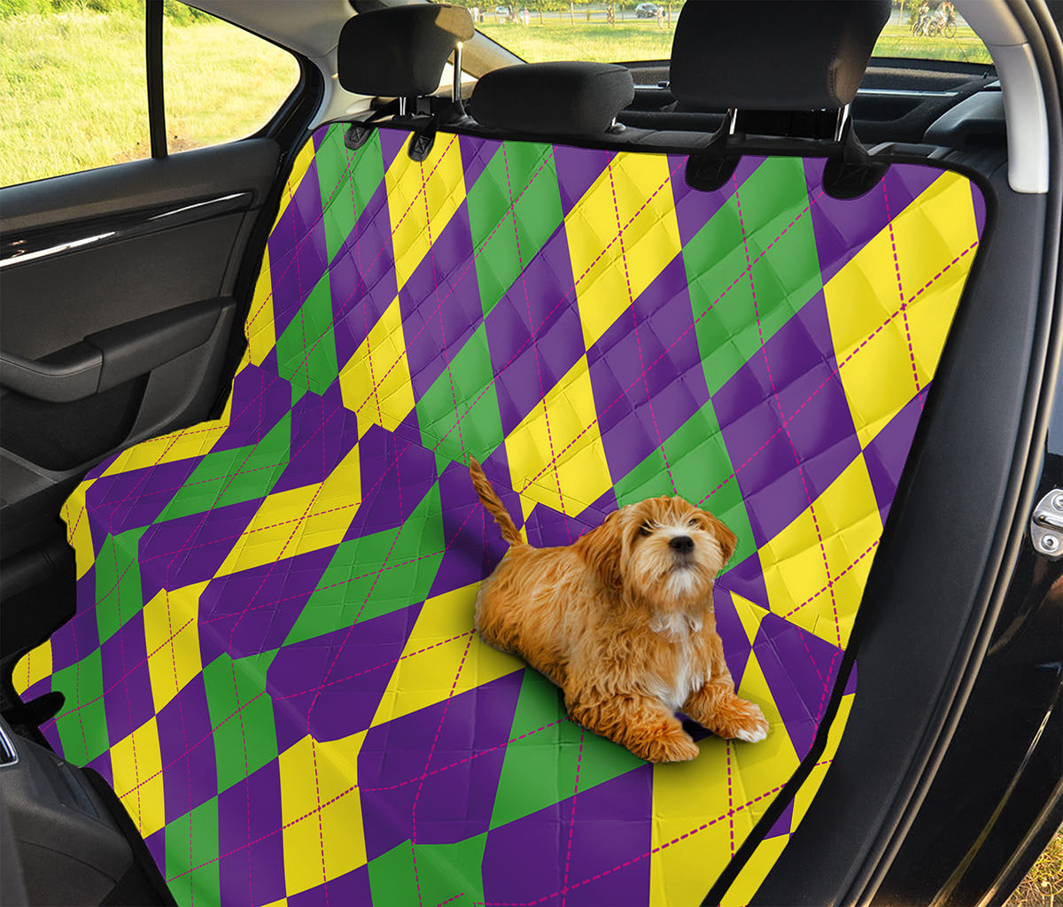 Mardi Gras Argyle Pattern Print Pet Car Back Seat Cover