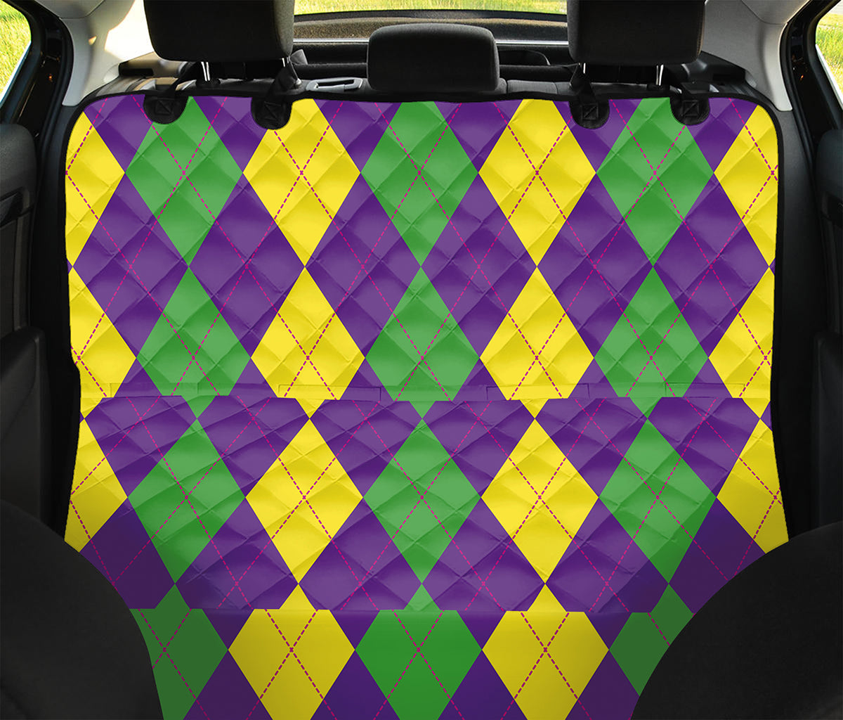 Mardi Gras Argyle Pattern Print Pet Car Back Seat Cover