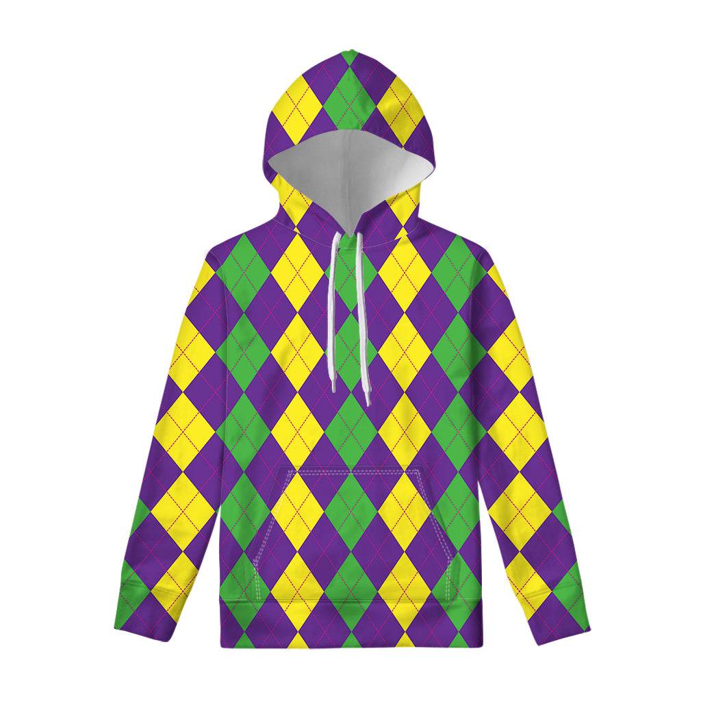 Mardi Gras Argyle Pattern Print Pullover Hoodie