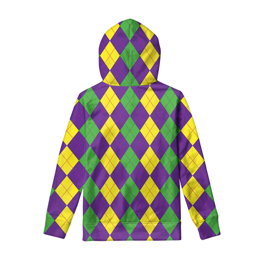 Mardi Gras Argyle Pattern Print Pullover Hoodie