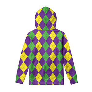 Mardi Gras Argyle Pattern Print Pullover Hoodie