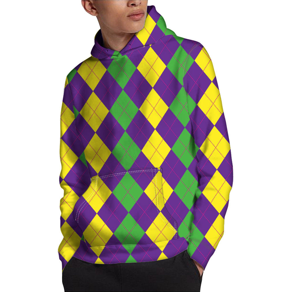 Mardi Gras Argyle Pattern Print Pullover Hoodie