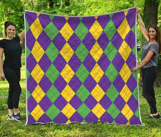 Mardi Gras Argyle Pattern Print Quilt