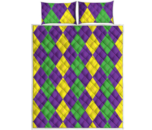 Mardi Gras Argyle Pattern Print Quilt Bed Set