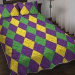 Mardi Gras Argyle Pattern Print Quilt Bed Set