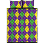 Mardi Gras Argyle Pattern Print Quilt Bed Set