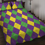 Mardi Gras Argyle Pattern Print Quilt Bed Set