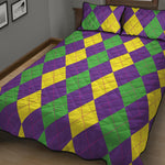 Mardi Gras Argyle Pattern Print Quilt Bed Set