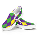 Mardi Gras Argyle Pattern Print White Slip On Sneakers