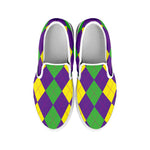 Mardi Gras Argyle Pattern Print White Slip On Shoes