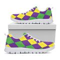 Mardi Gras Argyle Pattern Print White Running Shoes