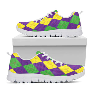 Mardi Gras Argyle Pattern Print White Sneakers