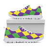 Mardi Gras Argyle Pattern Print White Sneakers