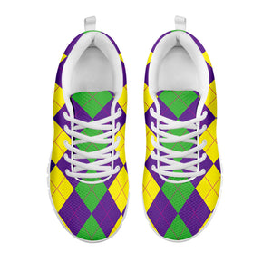 Mardi Gras Argyle Pattern Print White Sneakers