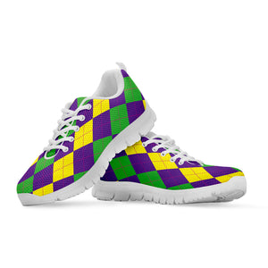 Mardi Gras Argyle Pattern Print White Sneakers