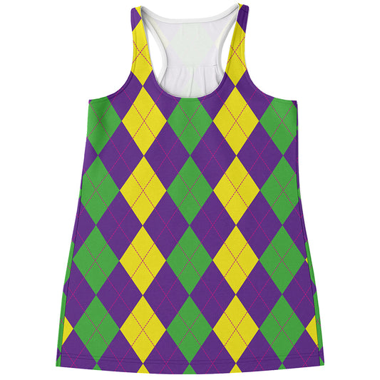 Mardi Gras Argyle Pattern Print Women's Racerback Tank Top