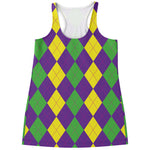 Mardi Gras Argyle Pattern Print Women's Racerback Tank Top