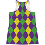 Mardi Gras Argyle Pattern Print Women's Racerback Tank Top