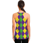 Mardi Gras Argyle Pattern Print Women's Racerback Tank Top