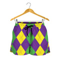 Mardi Gras Argyle Pattern Print Women's Shorts
