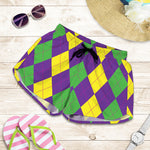 Mardi Gras Argyle Pattern Print Women's Shorts