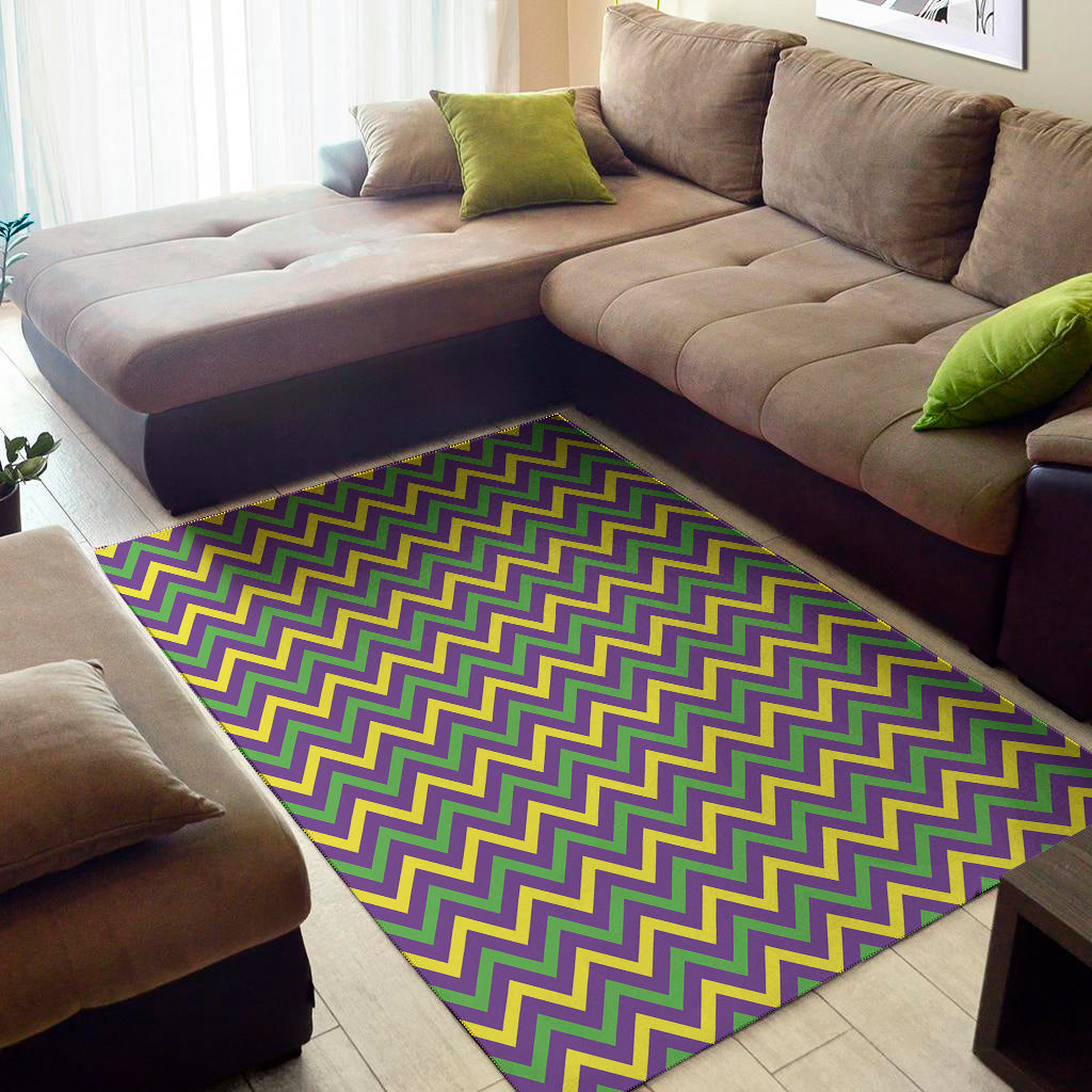 Mardi Gras Chevron Pattern Print Area Rug