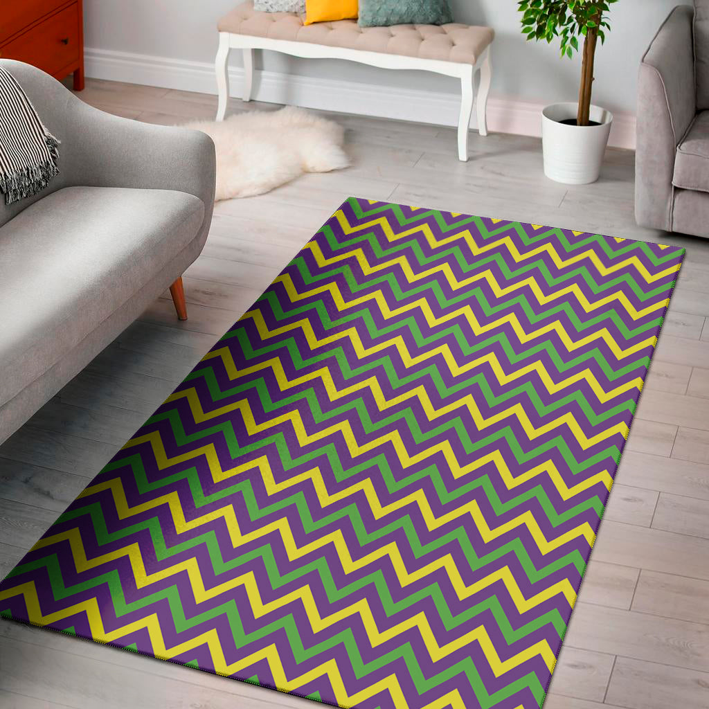 Mardi Gras Chevron Pattern Print Area Rug