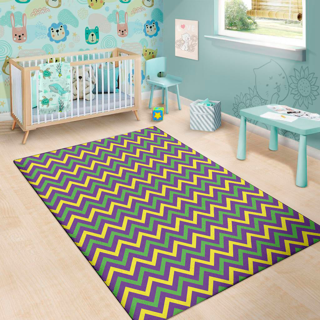 Mardi Gras Chevron Pattern Print Area Rug