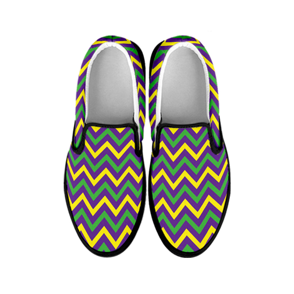 Mardi Gras Chevron Pattern Print Black Slip On Shoes