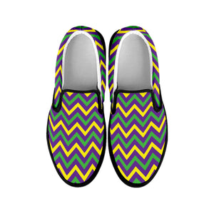 Mardi Gras Chevron Pattern Print Black Slip On Shoes