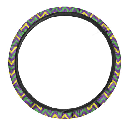 Mardi Gras Chevron Pattern Print Car Steering Wheel Cover