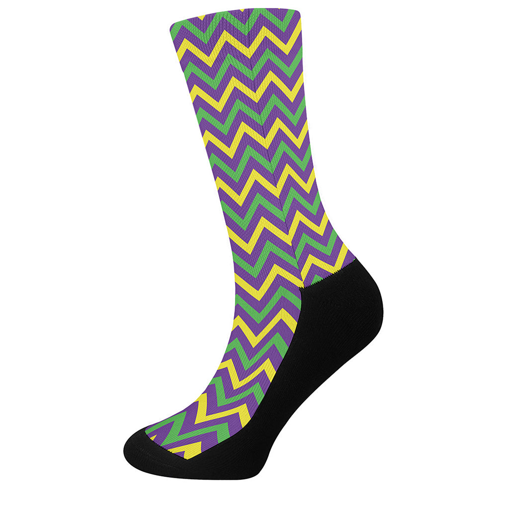 Mardi Gras Chevron Pattern Print Crew Socks
