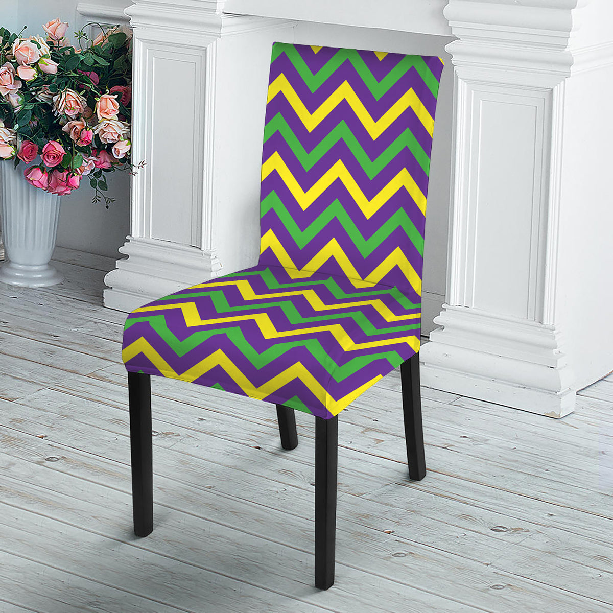 Mardi Gras Chevron Pattern Print Dining Chair Slipcover