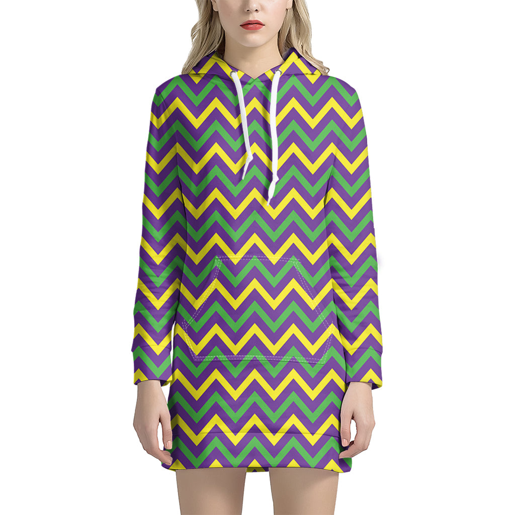 Mardi Gras Chevron Pattern Print Hoodie Dress