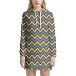 Mardi Gras Chevron Pattern Print Hoodie Dress