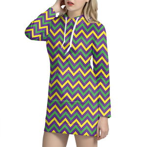 Mardi Gras Chevron Pattern Print Hoodie Dress