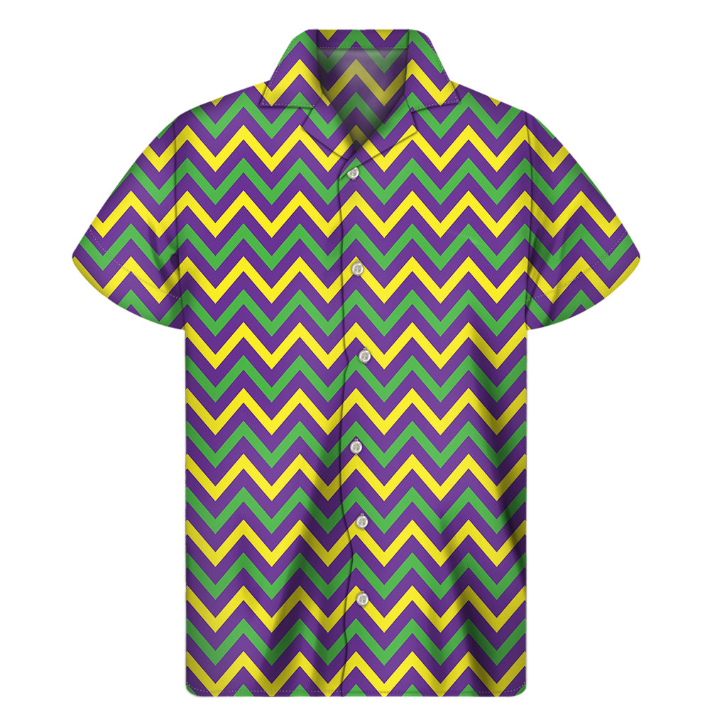 Mardi Gras Chevron Pattern Print Men's Short Sleeve Shirt