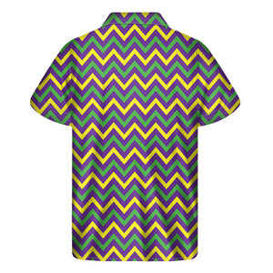 Mardi Gras Chevron Pattern Print Men's Short Sleeve Shirt