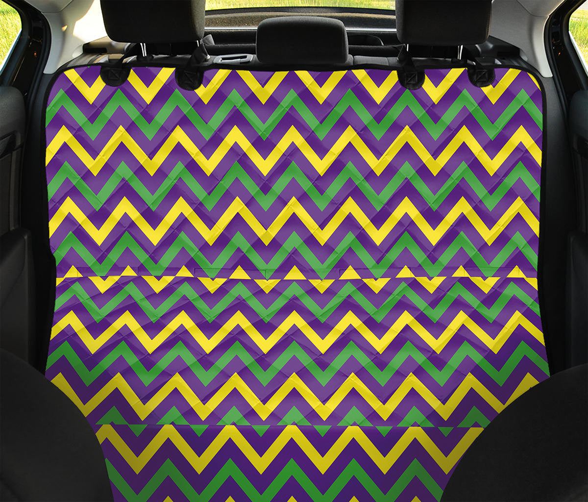 Mardi Gras Chevron Pattern Print Pet Car Back Seat Cover