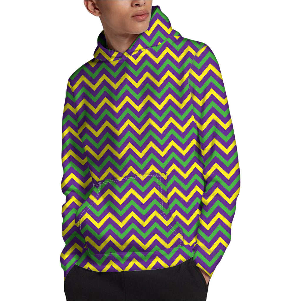 Mardi Gras Chevron Pattern Print Pullover Hoodie