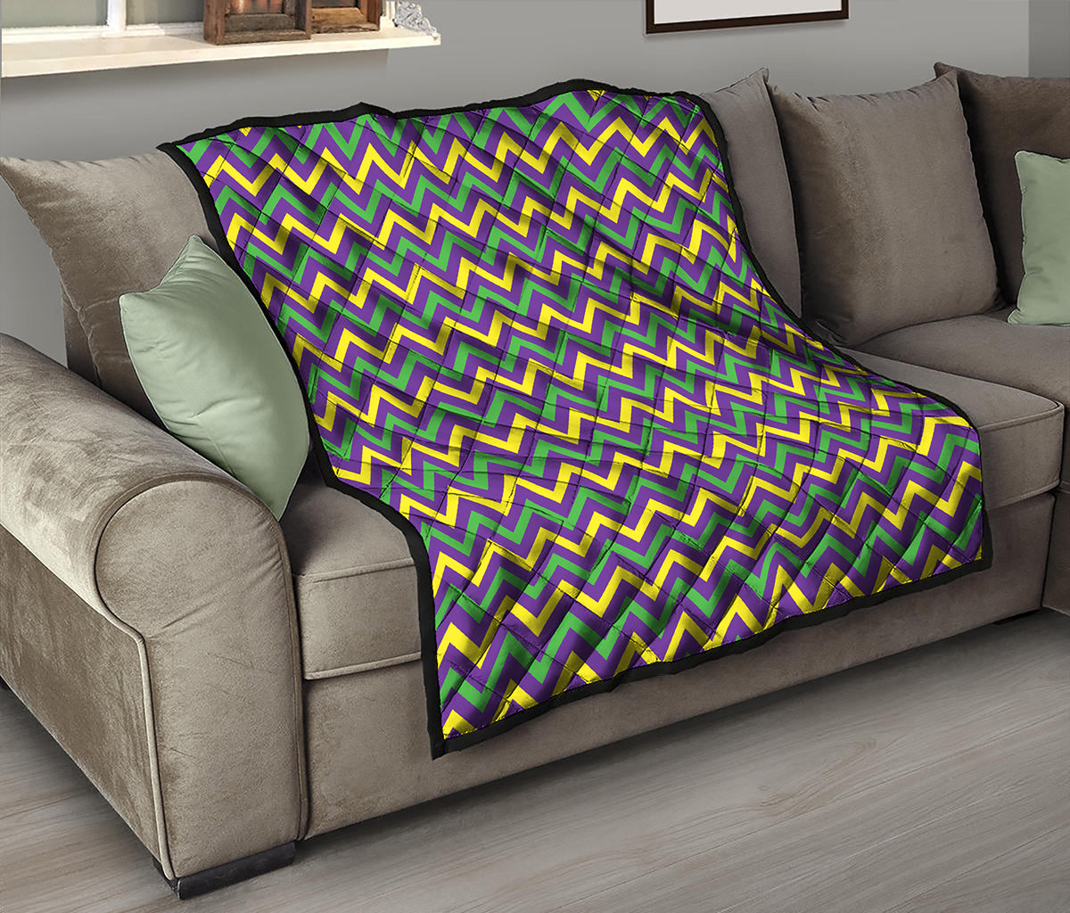 Mardi Gras Chevron Pattern Print Quilt