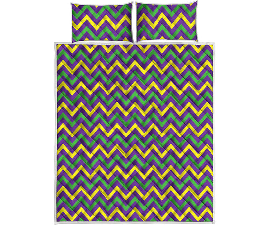 Mardi Gras Chevron Pattern Print Quilt Bed Set