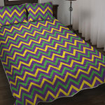 Mardi Gras Chevron Pattern Print Quilt Bed Set