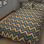 Mardi Gras Chevron Pattern Print Quilt Bed Set