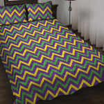Mardi Gras Chevron Pattern Print Quilt Bed Set